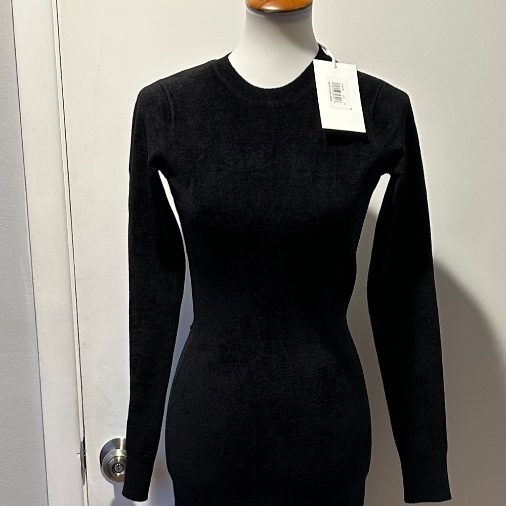 FRAME Long Sleeve Back Cutout Velvet Midi Dress Noir - Size XS -‎ NEW.